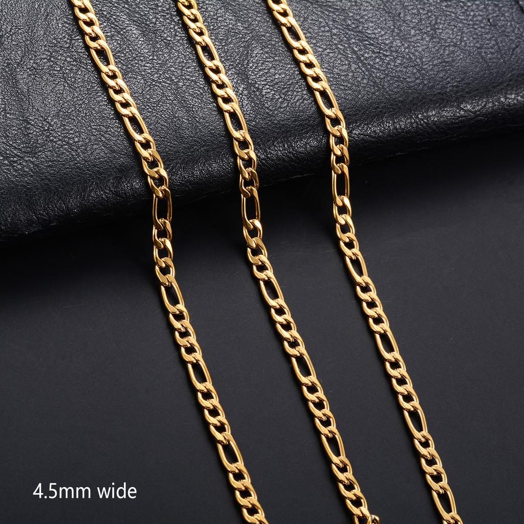 Classic Gold Color Plated Stainless Steel Necklace Link Figaro Chain for Men Women Metal Choker Neck Jewelry Accessories Gift