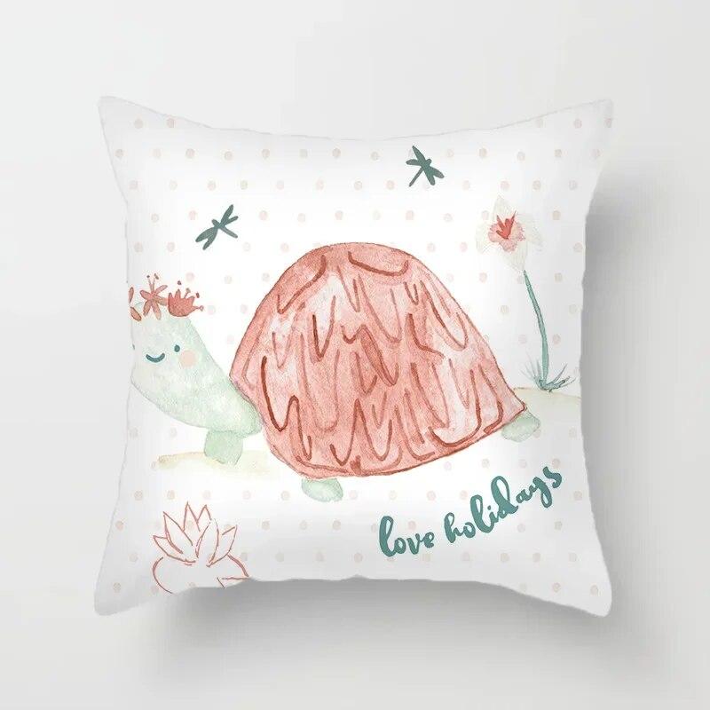 45x45cm Pastoralen Stil Cartoon Tier Schildkröte Pflanzen Druck Kissenbezug Bequemes Sofa Hotel Auto Sitzkissen Abdeckung wohnkultur