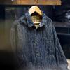 Men's Blue Striped Denim Long Sleeve Shirt Casual Pocket Detail Oversized Streetwear Top