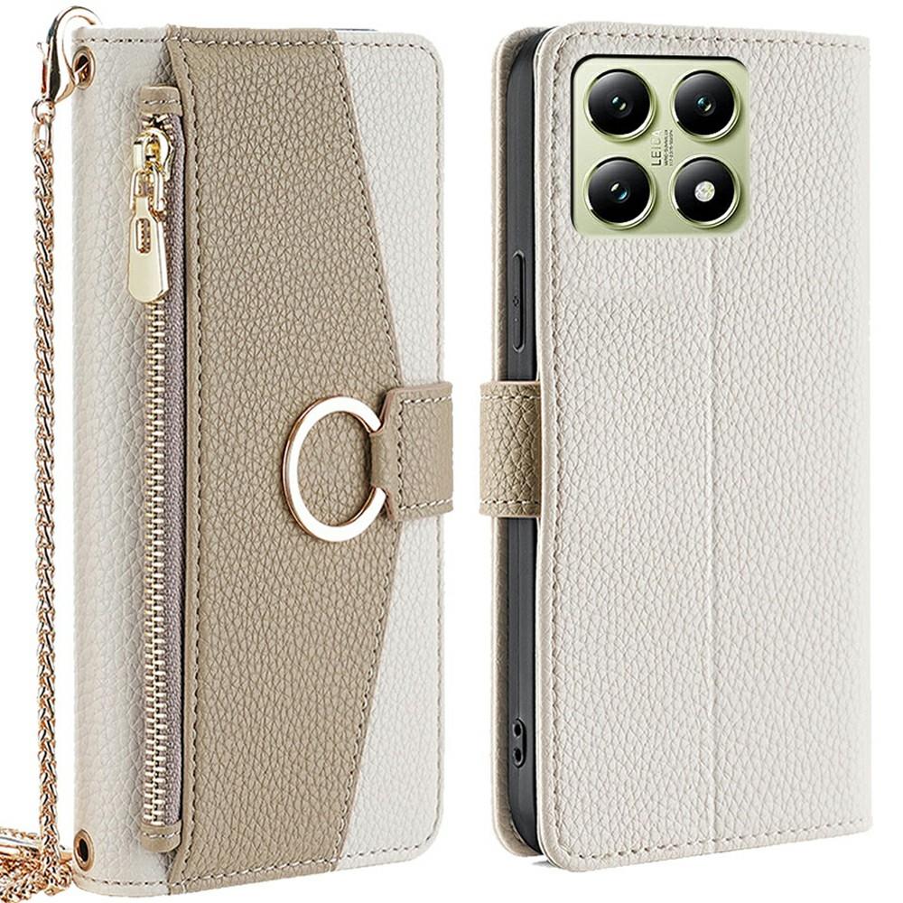 For Xiaomi 14T Case Mirror Wallet Leather Phone Cover with Chain Shoulder Strap
