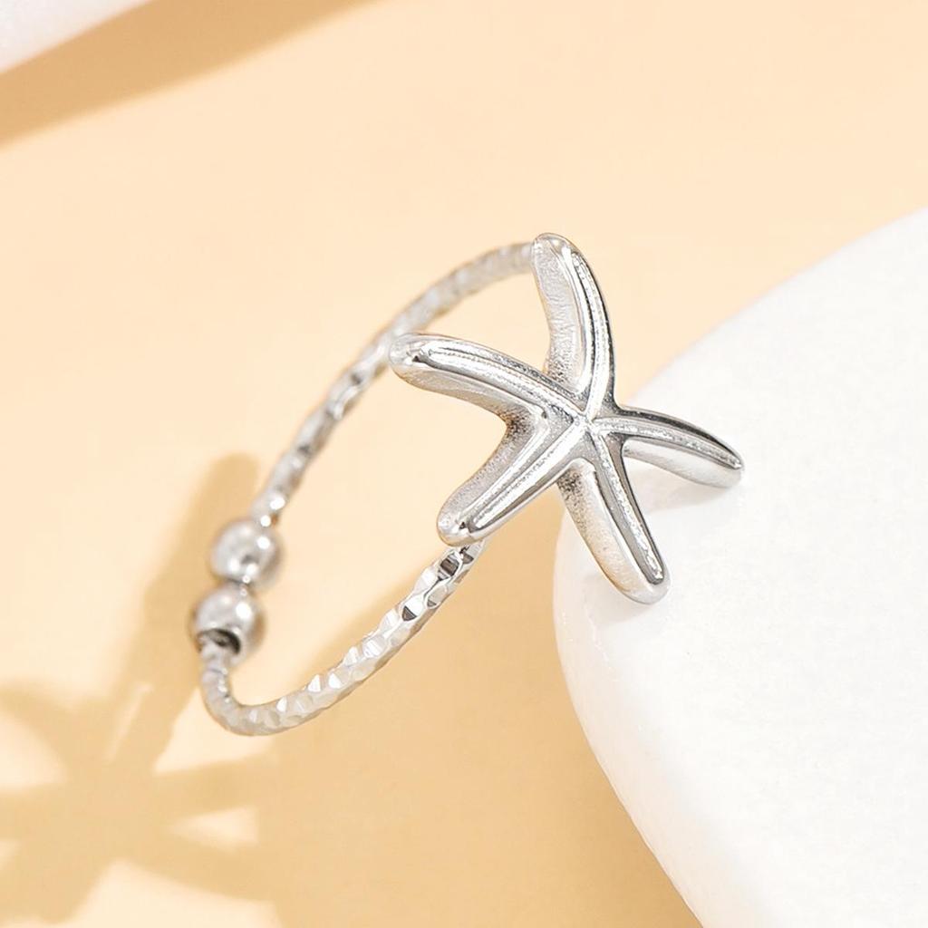Ocean Series Starfish Open Ring - Casual Resort Style Stainless Steel Accessory