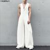 INCERUN Men Lapel Neck Sleeveless Button Up Casual Loose Long Rompers Jumpsuits
