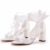 Summer Shoes For Women Sandal Silk 7CM Square Heel Riband Ankle Strap Bride Wedding Women's Shoe Ivory Evening Dress Pumps