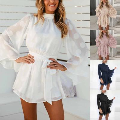 Women's Sexy Open Back Women's Wear Horn Sleeve Chiffon Fashion  Dress