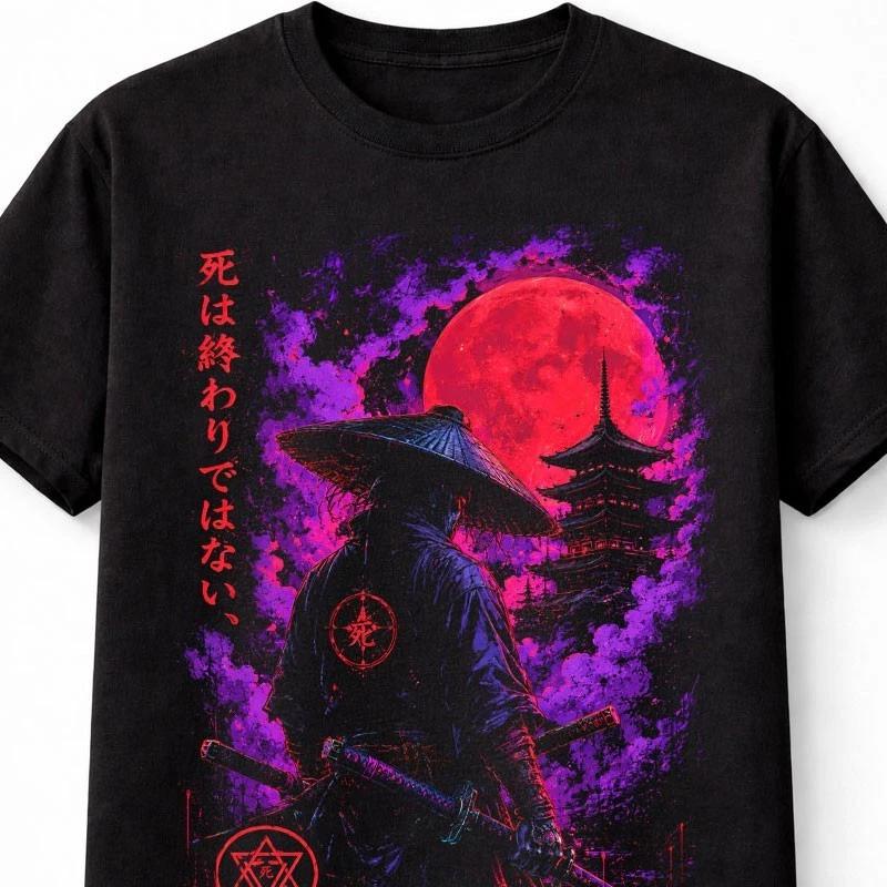 Samurai Warrior Blood Moon Japanese Anime Graphic Unisex TShirt S
