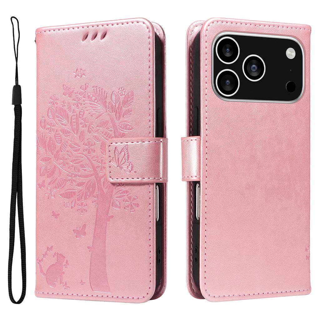 For iPhone 17 Pro Phone Case with Stand Cat Tree Pattern Leather Wallet Mobile Cover