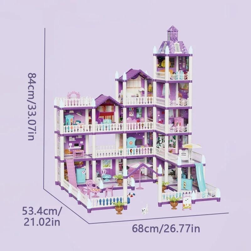 Large Doll House Assembly Villa House 3D Diy Dream Princess Castle Villa Assembly Doll House Set Toy Girl Pretend Family Toy