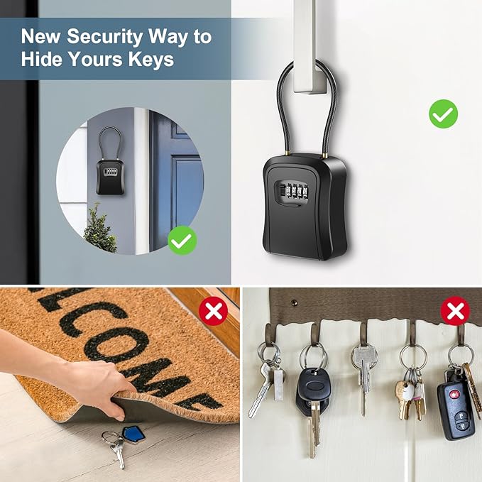Large Key Lock Box for Outside Anti Loss Resettable Code Safe Security Lock Box for Home Office Apartment Spare Key Storage
