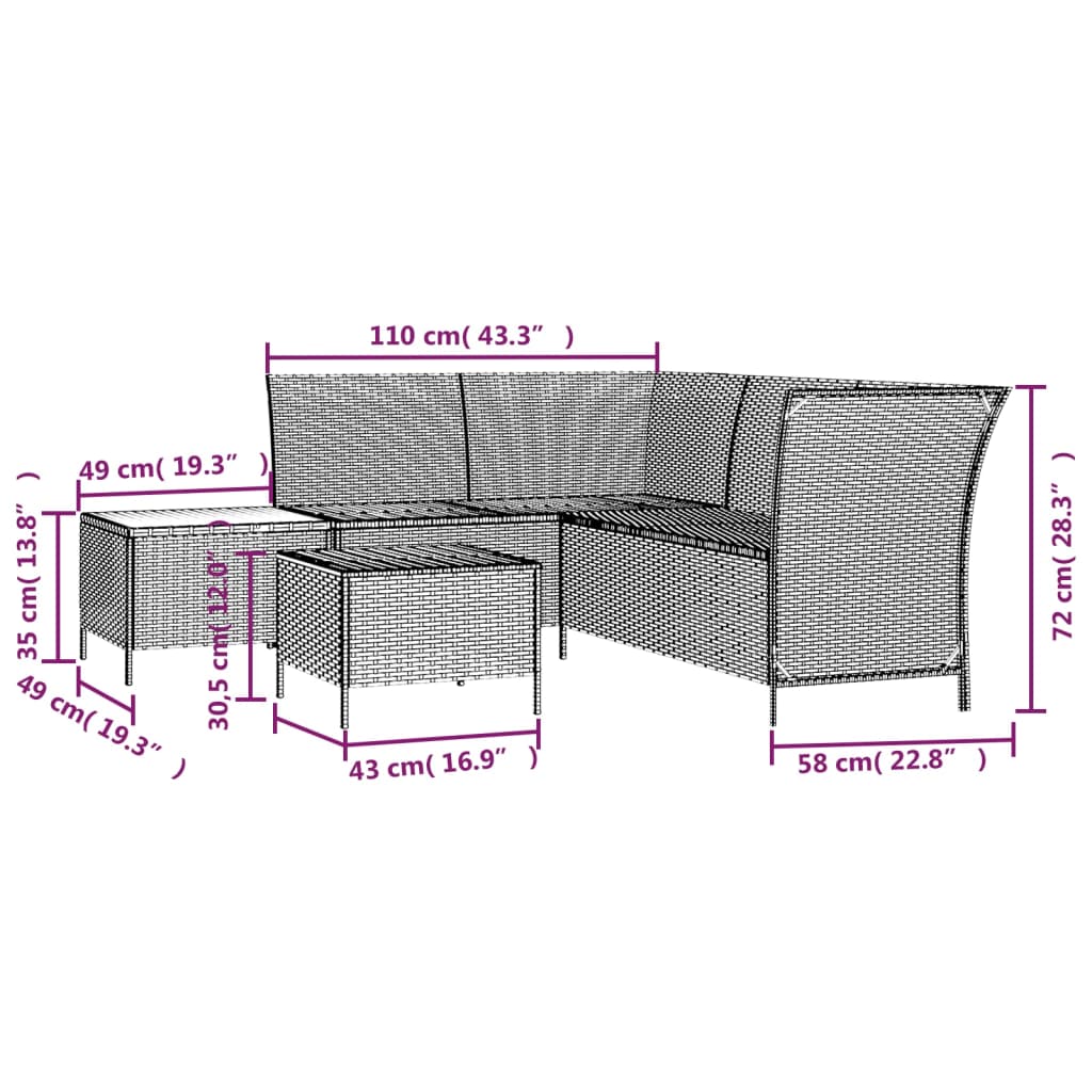 4 Piece Garden Lounge Set with Cushions Grey Poly Rattan