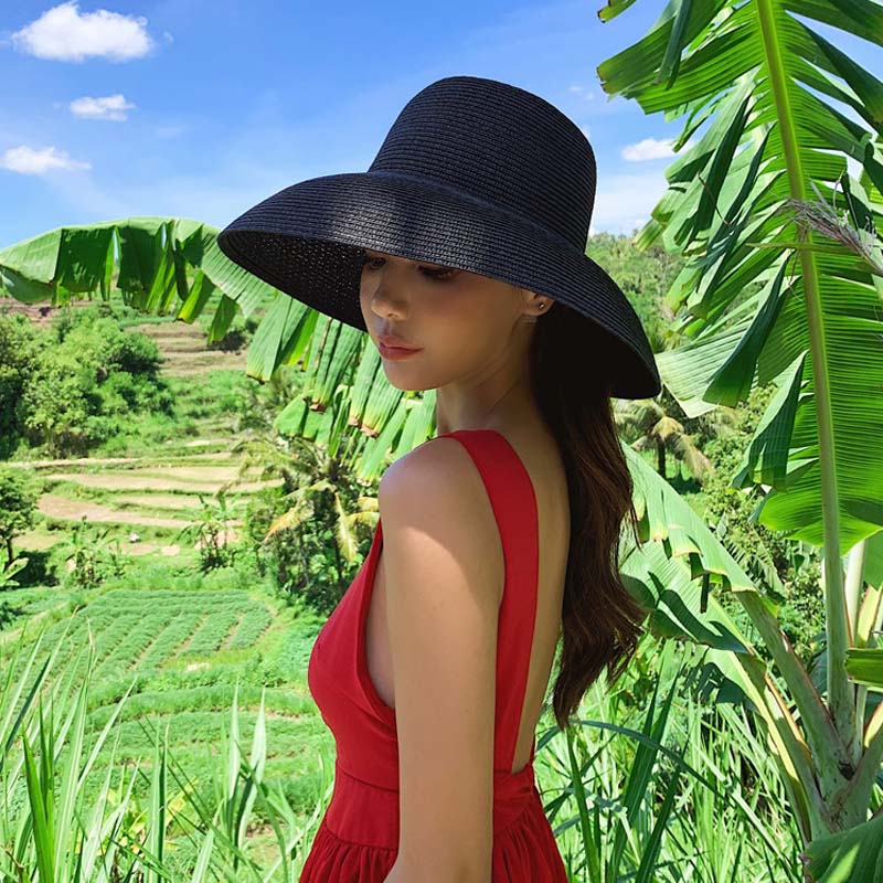 2023 New Natural Grass Women Summer Eaves French Hepburn Wind Foldable Fashion Sun Hat Beach Sunscreen Sunshade Basin Bucket Hat