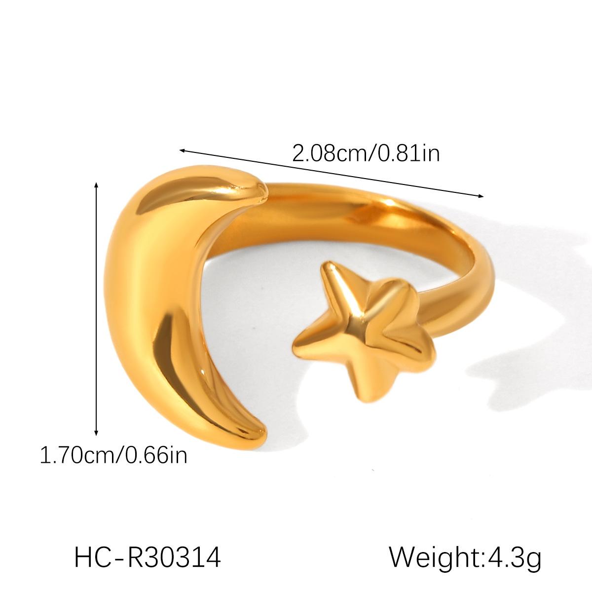 

Gold and Silver Two-tone Stainless Steel Star and Moon Ring for Women, Titanium Steel Non-fading Ring, High-end Hand Jewelry золотой