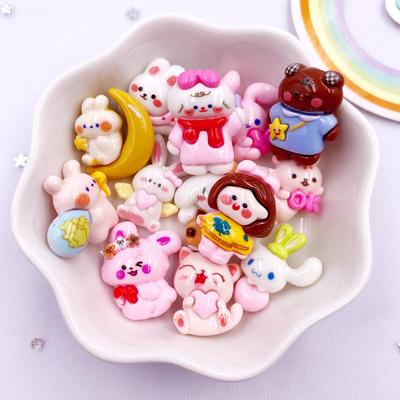Resin Colorful 3D Mini Rabbit Bear Girl Boy Flatback Figurines Scrapbook 10PCS DIY Hair Bow Hairpin Craft Decor Accessories