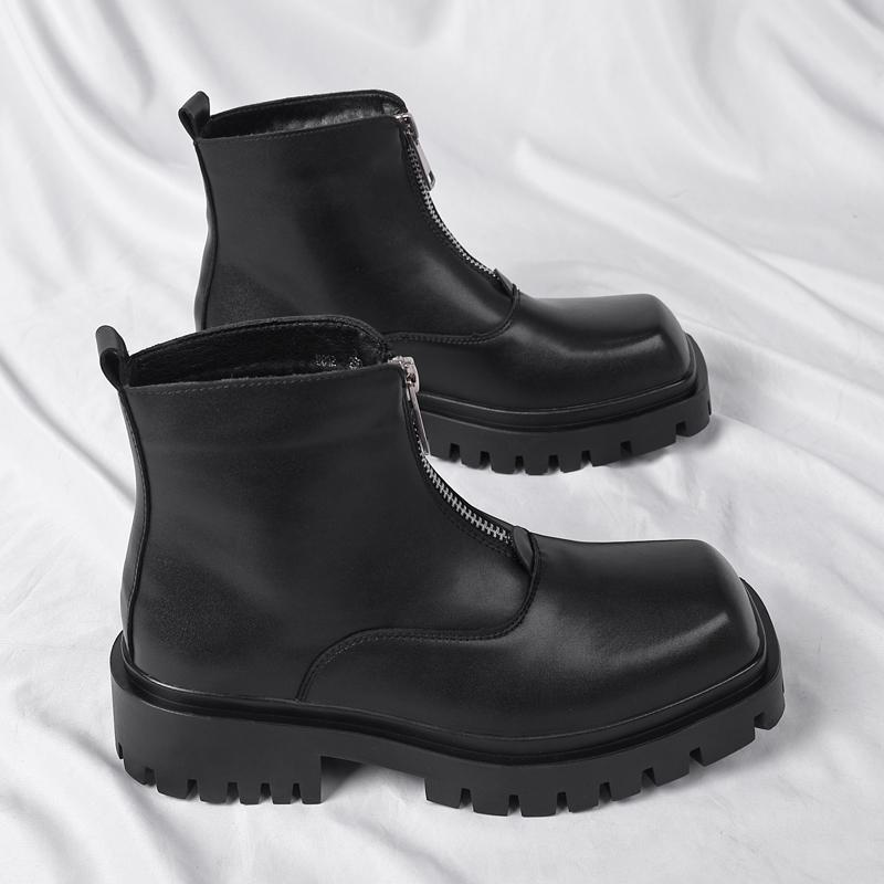 Fashion British Style Men High Top Outdoor Waterproof Boots Fashion Casual Leather Thick Bottom Short Boots High Quality Round Toe Boots