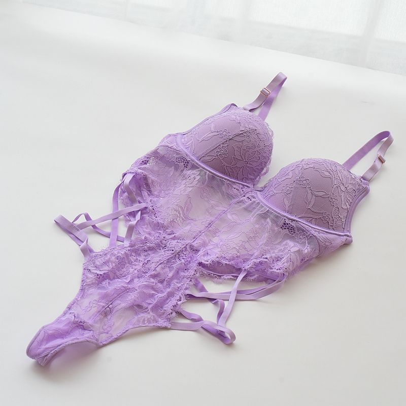 

Australia Bras Jumpsuit with Cup Integrated Suspenders Intimates Sexy Push up Lace Sexy Bodysuit Purple (non-refundeable) 40B/C 90B/C also fits 95B