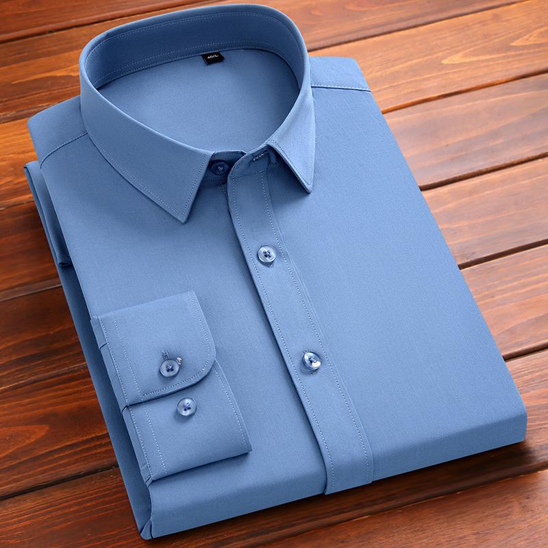 New Anti-Wrinkle Mens Shirts Long Sleeve Dress Shirt For Slim Fit Camisa Social Business Blouse Formal Office White Blue Shirt