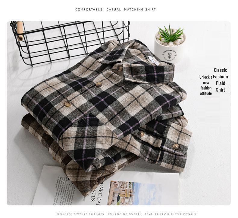 Autumn 2023 Men's Retro Plaid Long Sleeve Shirt - Loose and Comfortable