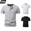 Men's Embossed Geometric Pattern Henley T-Shirt - 4-Button Placket Short Sleeve Casual Slim Fit Daily Tops In 3 Versatile Color Options