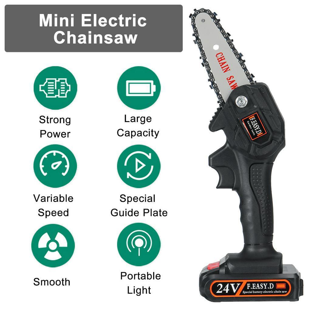 550W 24V Cordless Electric Chainsaw Portable Rechargeable Battery Wood Cutter New