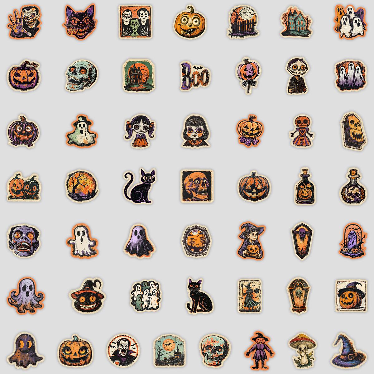 50 Retro Halloween Waterproof Stickers for Phones, Computers & Skateboards - Decorative Festival Decals