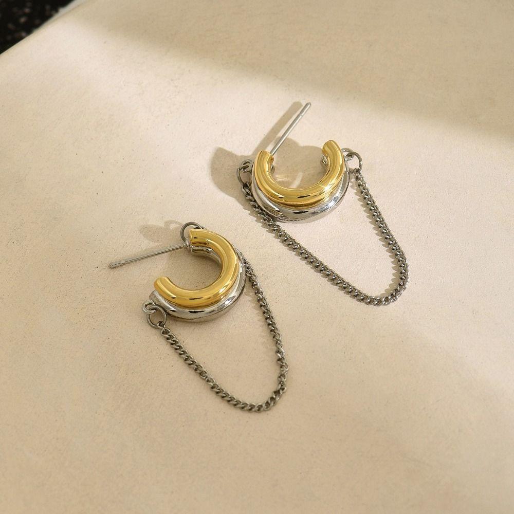 Gold Silver Double Layer Earrings Two-tone Design Geometric Earrings  Women's Jewelry