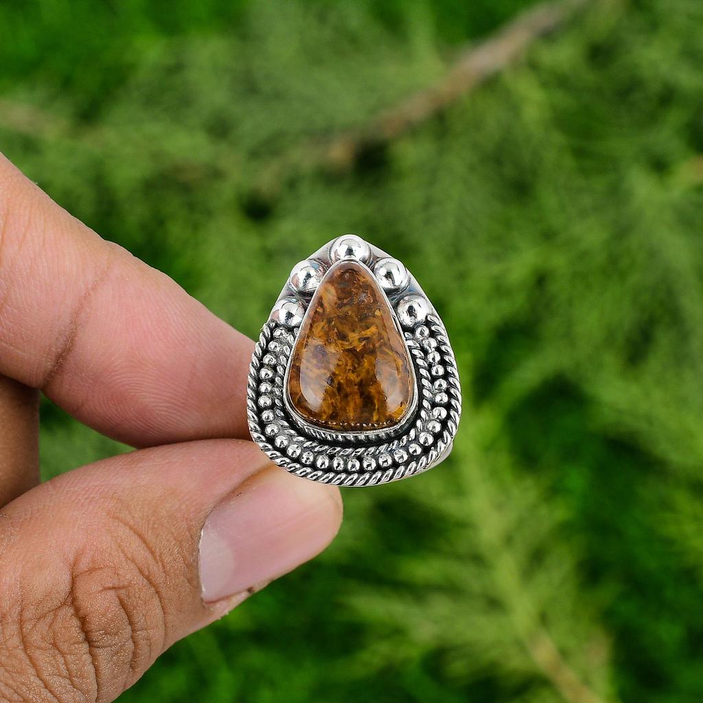 Easter Sale Golden Pietersite Gemstone Bezel Wife Stackable Ring Sterling Silver