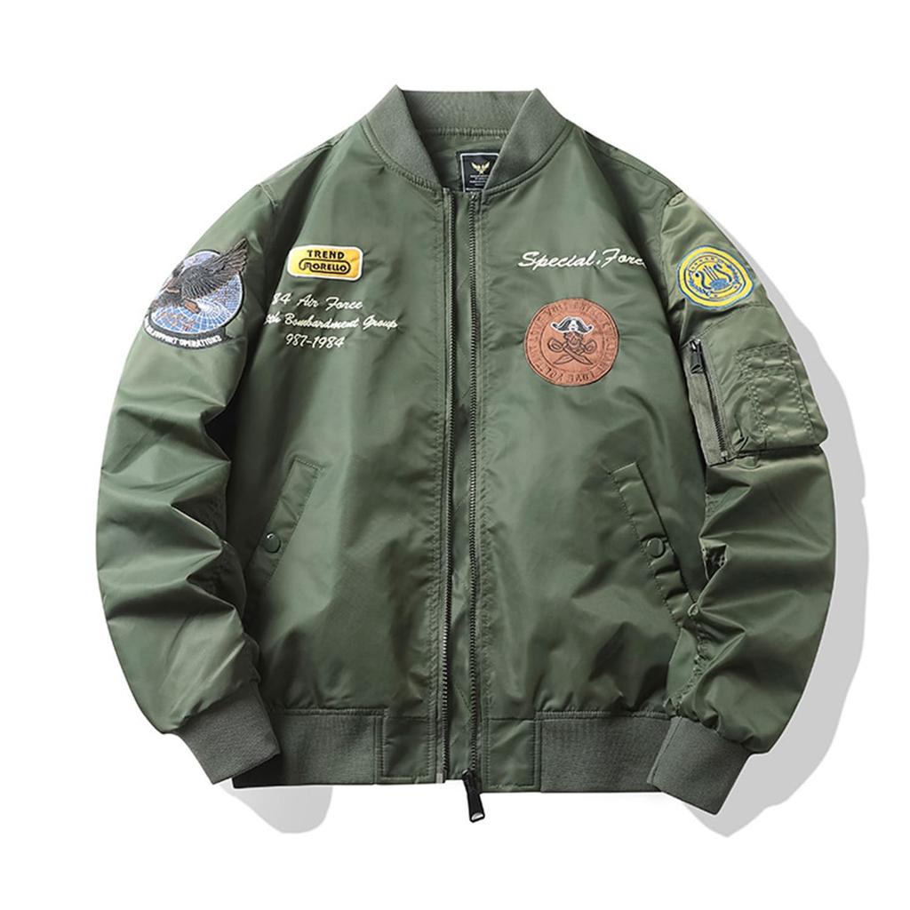 Army Green Blouson Jacket Flight Jacket Embroidered Outerwear Jumper Stylish Thick Padded Large Size Spring Autumn Winter FUN212 [East Rain] MA-1 MA-1
