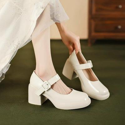 Mode Neue Mode Damen Pumps mit mittlerem Absatz 2024 Neue Damenschuhe Klassische Schwarze Dicke Absatz High Heels Schuhe für die Arbeit Damenschuhe
