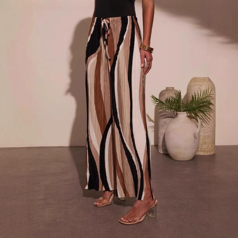 Women's High Waist Elastic Waist Abstract Print Pants Pleated Wide Leg Pants