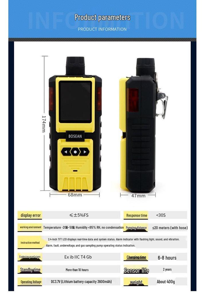 4-in-1 Gas Detector: Oxygen, Hydrogen Sulfide, Carbon Monoxide, Flammable Gases