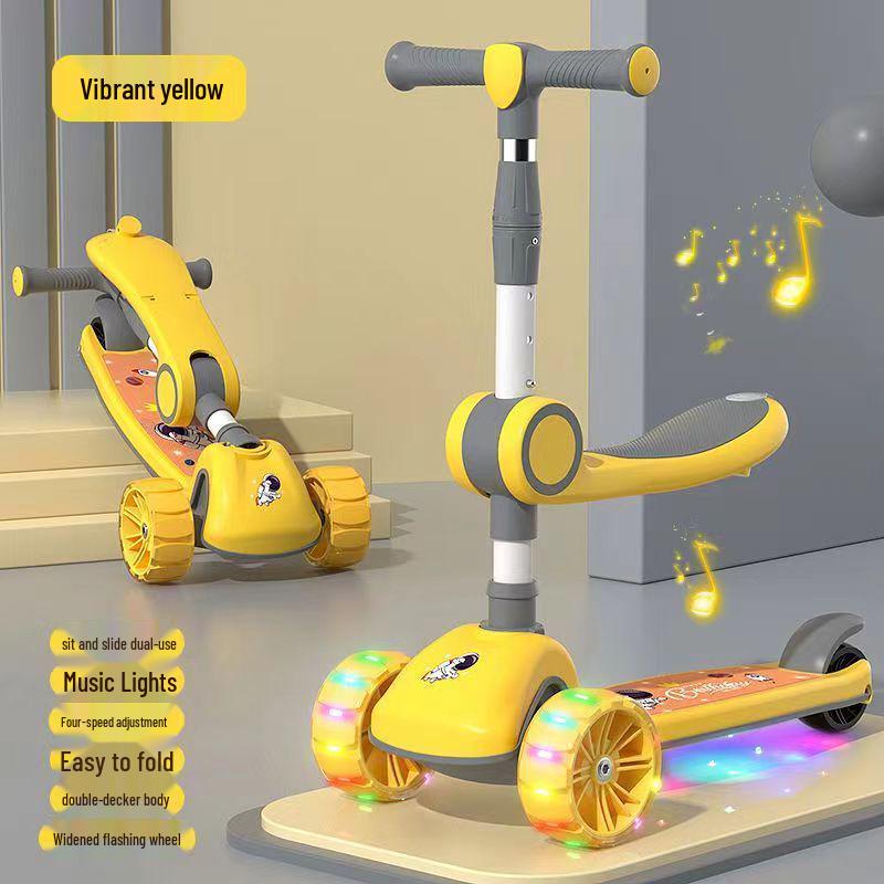 Dětská koloběžka 3 v 1: Posaď se, jeď a zatáčej s hudbou a světly pro děti ve věku 3-12 let.