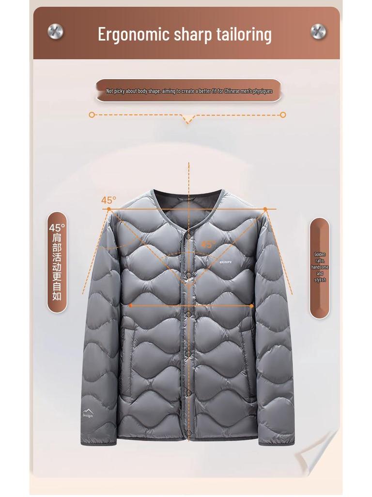Men's Lightweight V-Neck Down Jacket - Warm, Simple, Thin, Portable, Winter White Duck Down