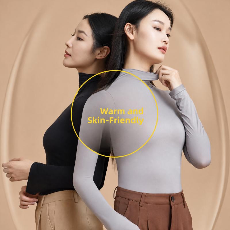 Women's Thermal Underwear Stacked Collar High Collar Beauty Skin Suit High Elastic Long Sleeve Seamless Thermal Set Warm Top New