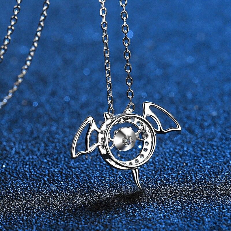 Real Moissanite Necklace Brilliant Diamond Bat Evil Devil Pendant Necklaces For Women Men Anniversary Gift Fine Jewelry
