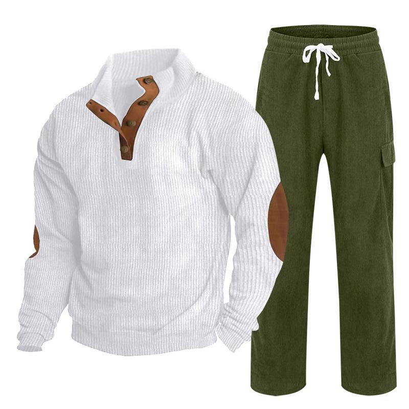 Herren Herbst/Winter Neuankömmling Sportbekleidung Zweiteiliges Set Cord Knopfleiste Henley Oberteil und Straight-Leg Hose Lässiges Ensemble