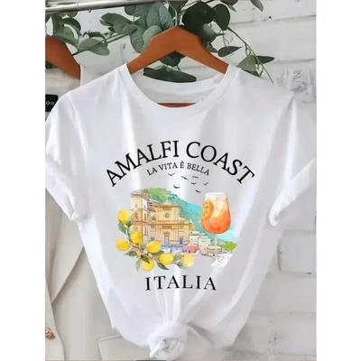 Estetyczna koszulka z motywem wybrzeża Amalfi, Włochy, cytryny, koszula, Harajuku, włoskie koszule Spritz, plażowe, estetyczne ubrania, modny top Y2k