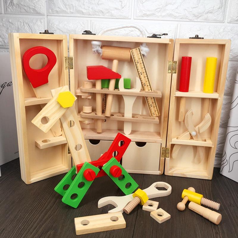 

Wooden DIY Portable Tool Box Boys Wooden Repair Set Children s Early Education Pretend Play Toy Wooden Tool Box