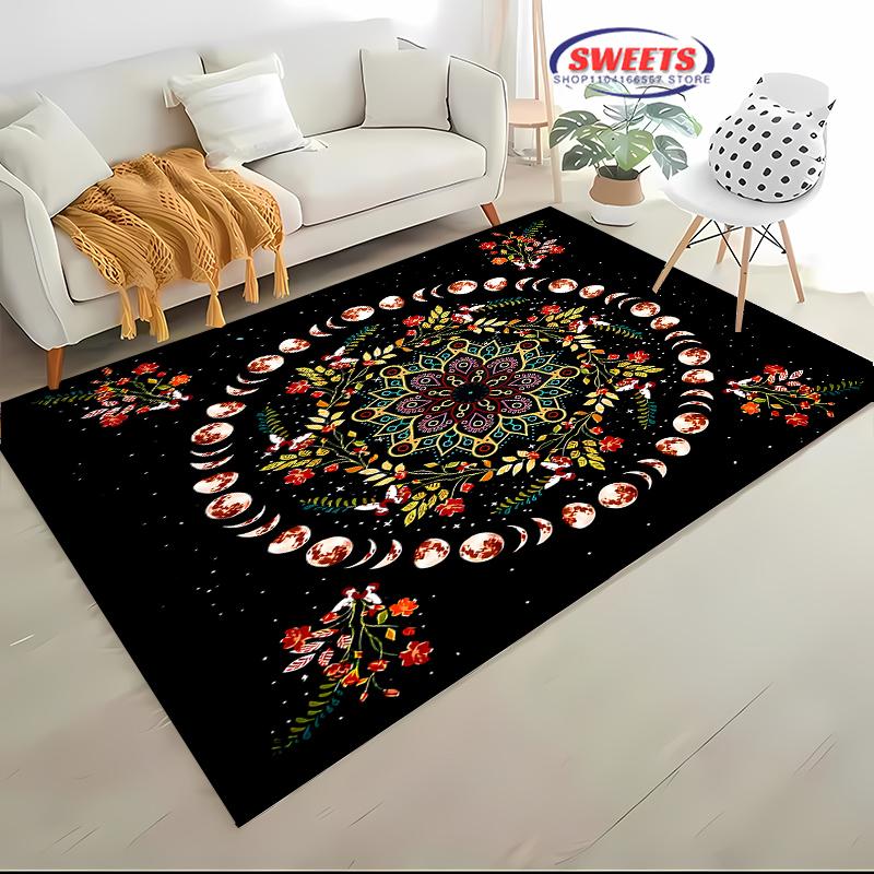 Luxury Sun Moon Floral Printed Carpet LivingRoom Bedroom Entrance Door Mat Sofa Large Rugs Birthday Christmas Thanksgiving Gifts