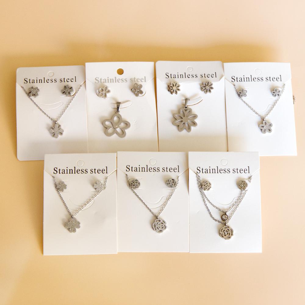 Colier cu pandantiv cu flori, cercei, seturi de bijuterii de nuntă de mireasă, pentru femei, bijuterii de petrecere boho din oțel inoxidabil