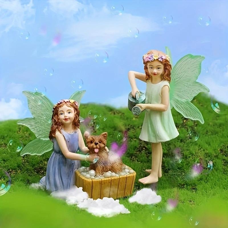 

1 комплект статуэтки цветочной феи со светящимися крыльями, поделки из смолы для сада фей на открытом воздухе, украшения для микроландшафта, мини-художественные фигурки
