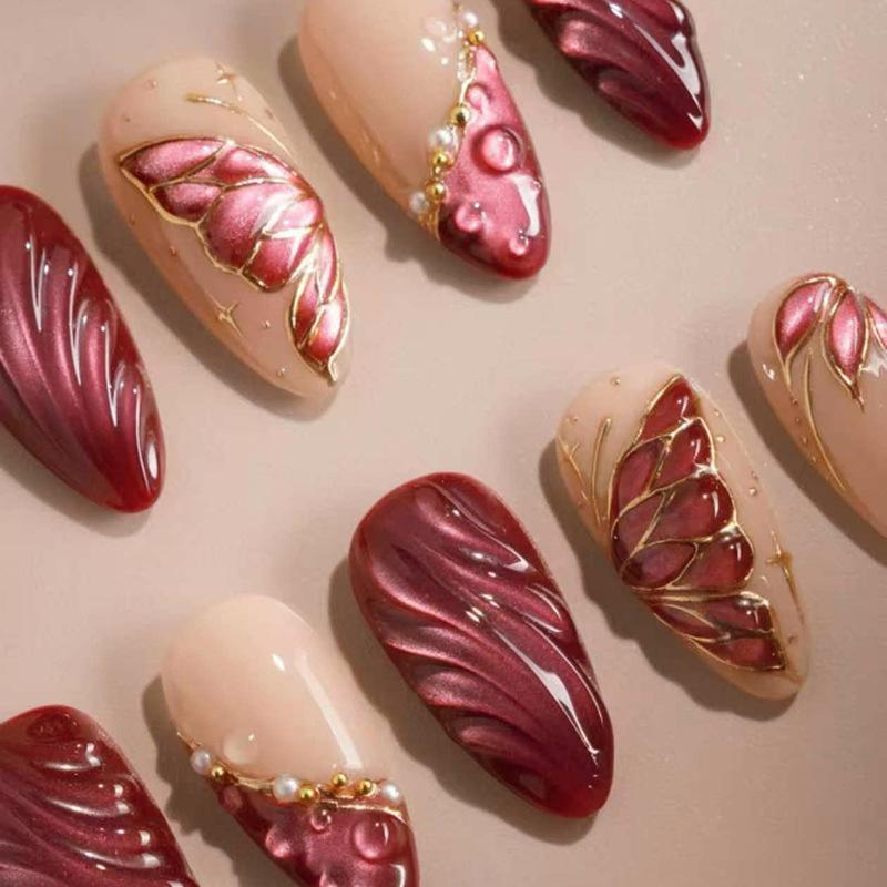 24 Stuks Zwarte Lange Kunstnagels met Amandelkop Design Kattenoog Zilveren Streep Patroon Press-on Nepnagels Draagbare Nageltips