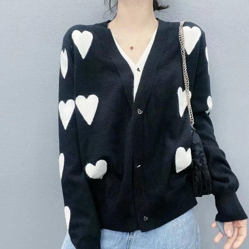 European Cardigans Sweater V -neck Loves Carried Flowers Long -sleeved Loose Thin Woman Autumn And Winter New C Women's Clothing