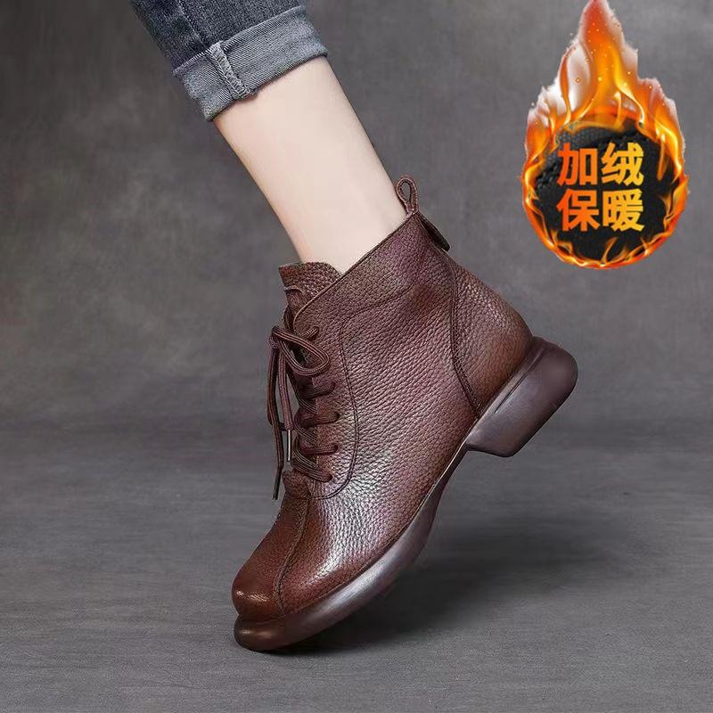 Weiche Leder-Kurzstiefel Winter Neu Martin Boots Bequem Samt Rutschfest Retro Plateau Ritterstiefel