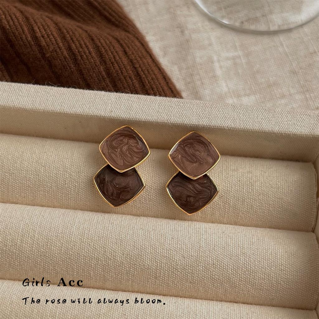 Винтажные серьги-гвоздики Yadan Wind с тигровым глазом - Коричневые роскошные аксессуары