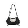 Korean Style Polka Dot Shoulder Bag Canvas Retro Underarm Bag Lace Bow Crossbody Bag  Girls