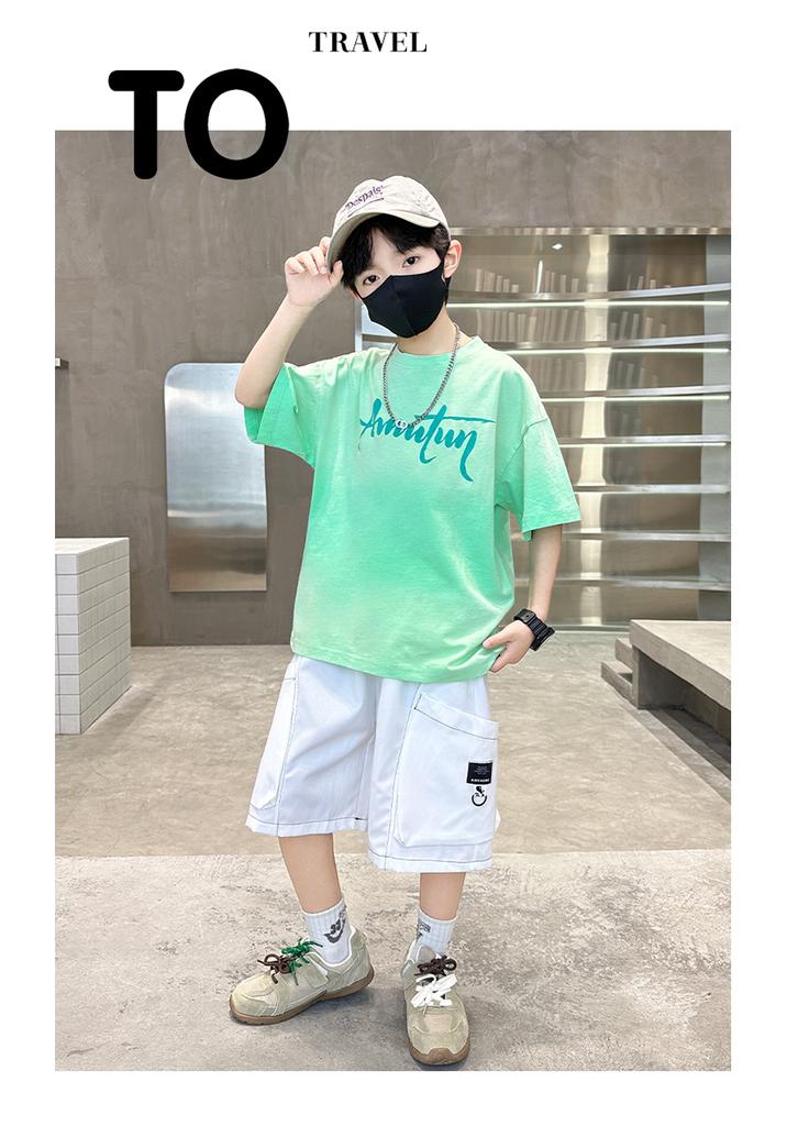 Boys' Summer Outfit Set 2026 New Trendy Children's Summer Tie Dye Gradient Short Sleeved Two-piece Set for Boys' Handsome Children's Clothing