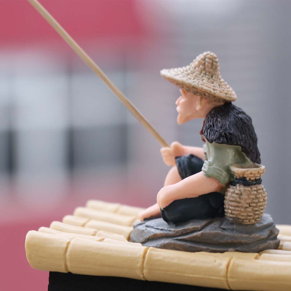 Miniature Fisherman Figurine Auto-Floating Fish Tank Decorations Landscaping Crafts Aquarium Use