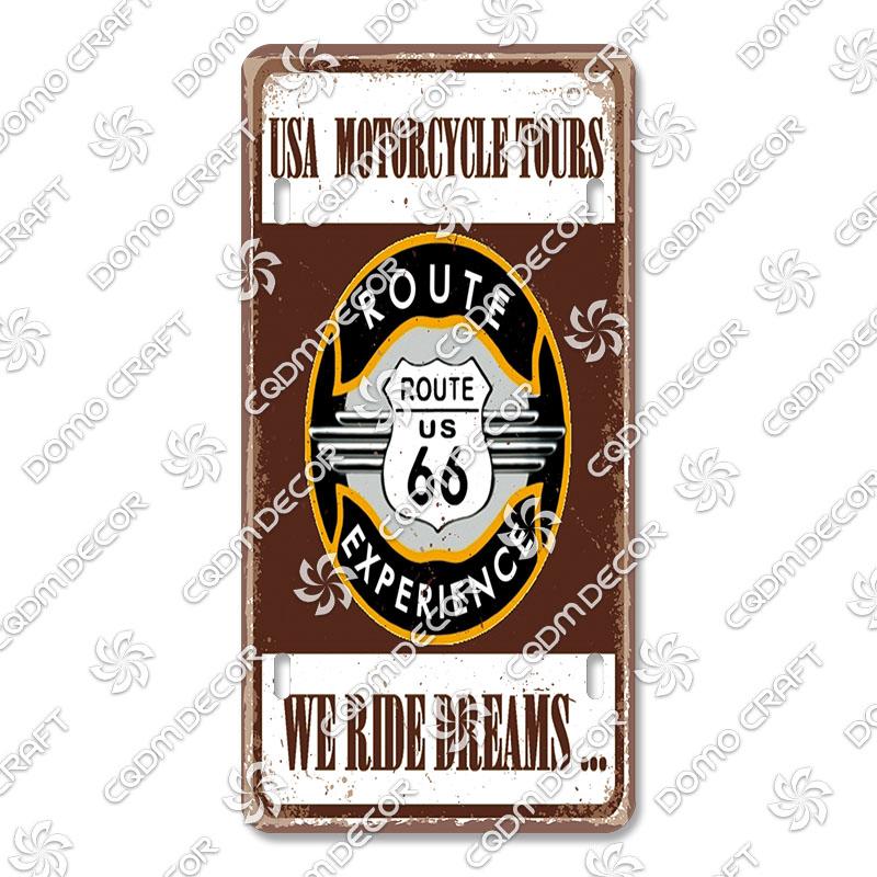 Retro Route 66 License Metal Tin Signs Vintage Road Trip Car Metal Plate Garage Club Gas Station Car Wall Decor