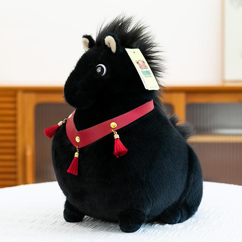 

Ugly cute collar, fat horse plush toy, scenic spot, souvenir, zodiac year of the horse, mascot, children s doll, simulated horse 23cm【0.23kg】 чёрный