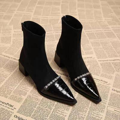 Fashion Women Ankle Boots Outdoor Heels Women Trend Goth Walking Chelsea Boots Pointed Toe Chunky Heels Shoes for Woman Botas De Mujer
