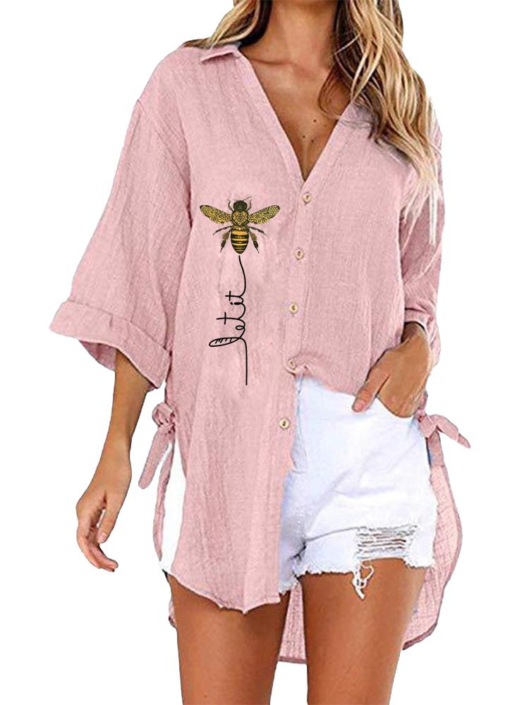 Women Casual V Collar Print Blouse Spring&summer Fashion Half Sleeve Top Ladies Loose T-shirt